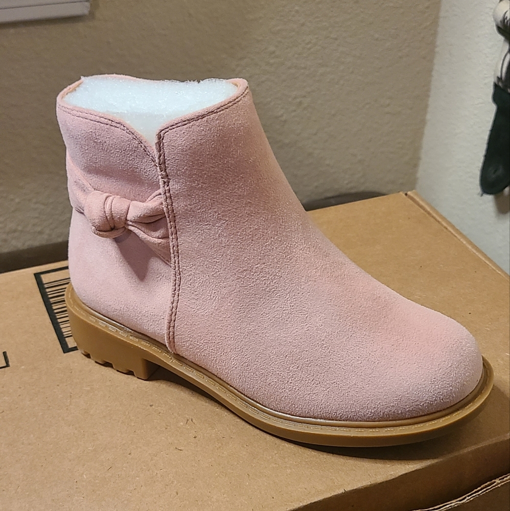 Juliet Holy Girls Round Toe Side Zipper Ankle Boots Non-Slip Kids Cute Bow